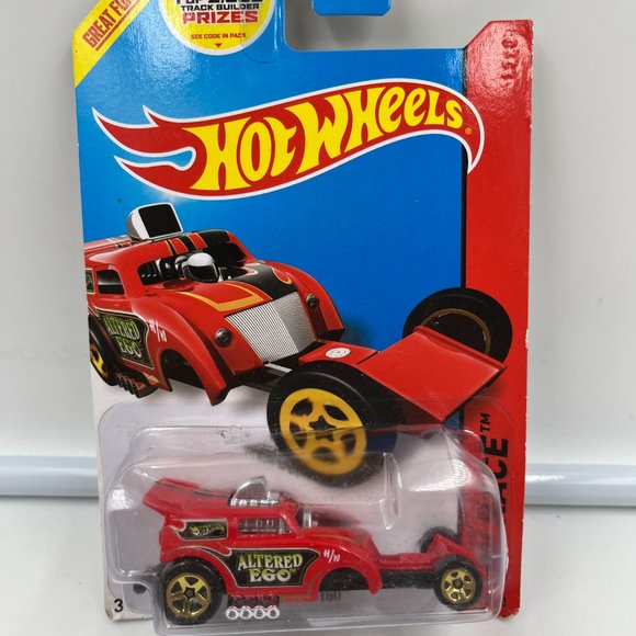 2014 Hot Wheels #167 HW Race-Track Aces ALTERED EGO Red/Black w/Gold MOC - Picture 2 of 3